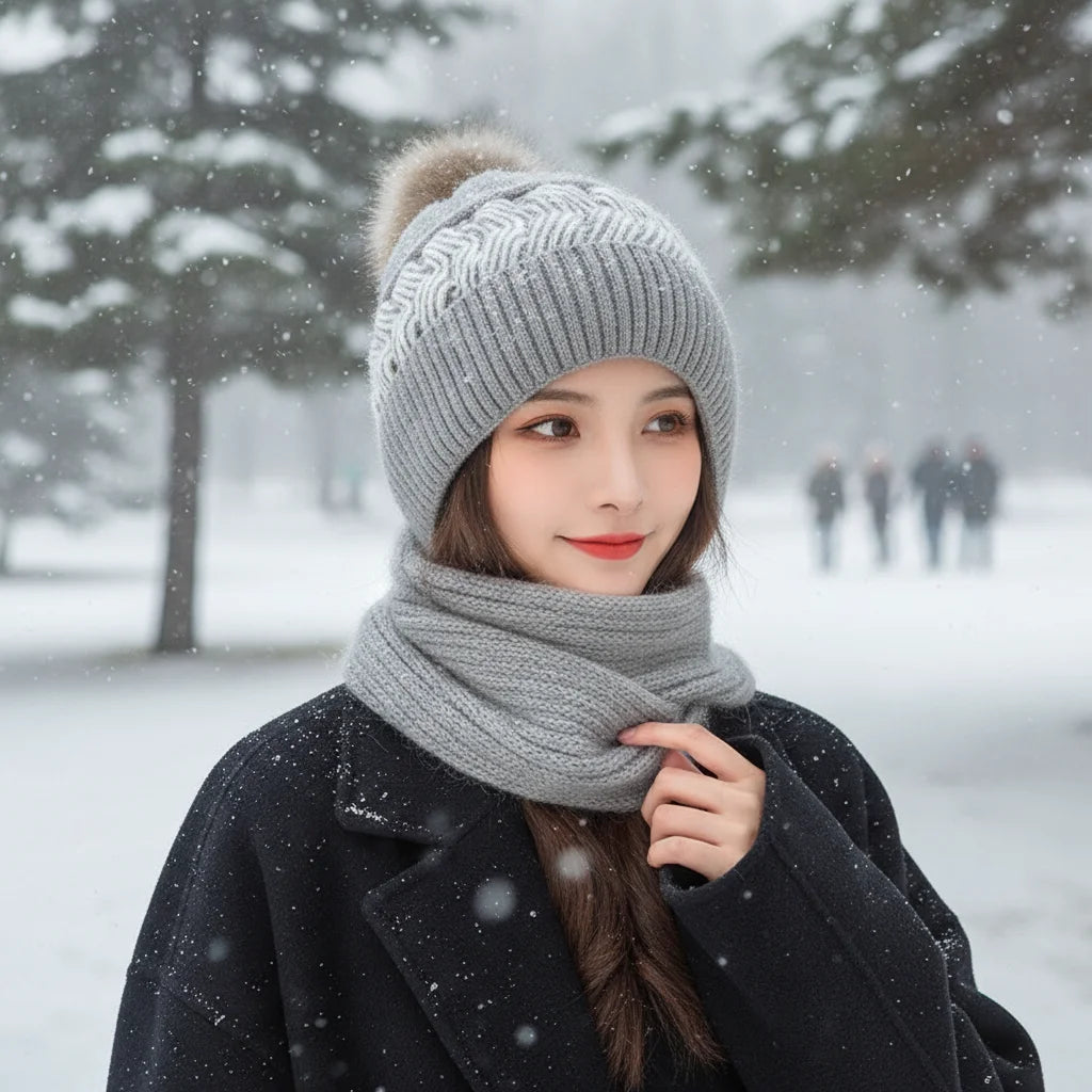 Winter Warm Knitted Hat for Women Thickened Soft Yarn Outdoor Cycling Cap Windproof Earflap Peaceful Pleasures Health and Wellness
