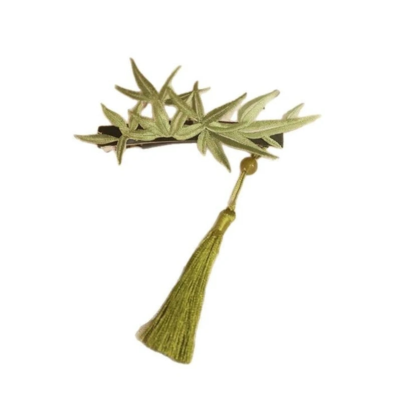 National Style Bamboo Leaf Tassel Hair Clip Womens Curly Hair Side Clip Hair Accessory Peaceful Pleasures Health and Wellness