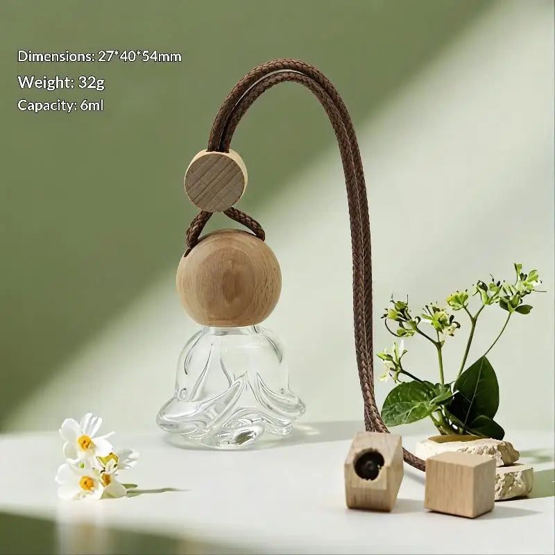 Refillable Glass Car Air Freshener Pendant | Wood Cap Diffuser