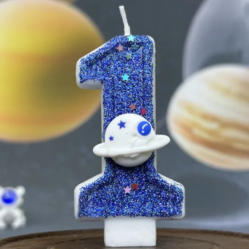 Children Party Boys Birthday Number Candle Cake Topper Blue Planetary Universe Baby One Year Old Dessert Decor Baking Supplies l Peaceful Pleasures Health and Wellness 1