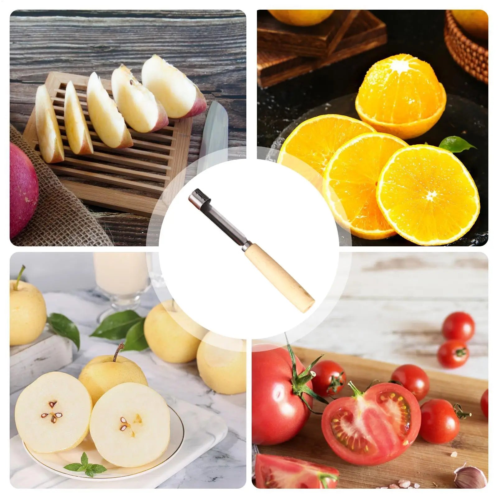 Stainless Steel Fruit Corer, Multi-Function Pitter with Wood Handle, Kitchen Fruit Slicing Cooking Juicing Canning Platters Tool Peaceful Pleasures Health and Wellness