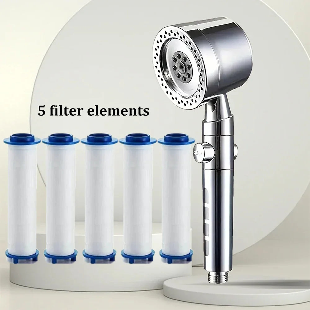 5-Mode High Pressure Handheld Shower Head with Filter & Stop