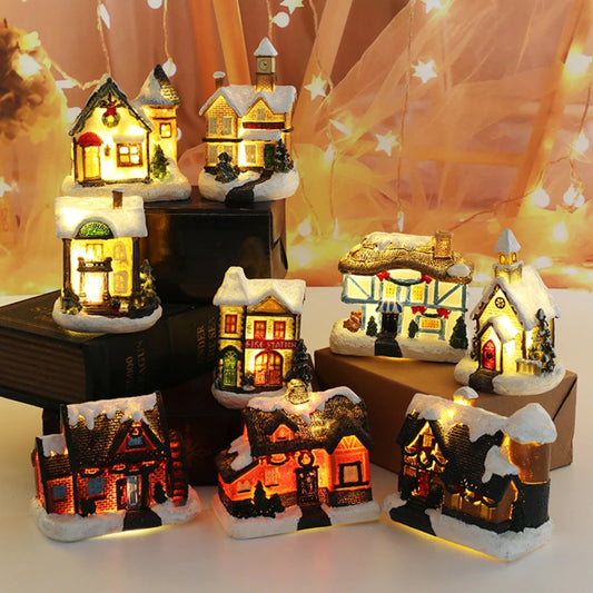 8 Styles Resin Christmas House Ornament Micro Landscape LED Light Xmas Village Decorative Party Home Decoration DC05 Peaceful Pleasures Health and Wellness
