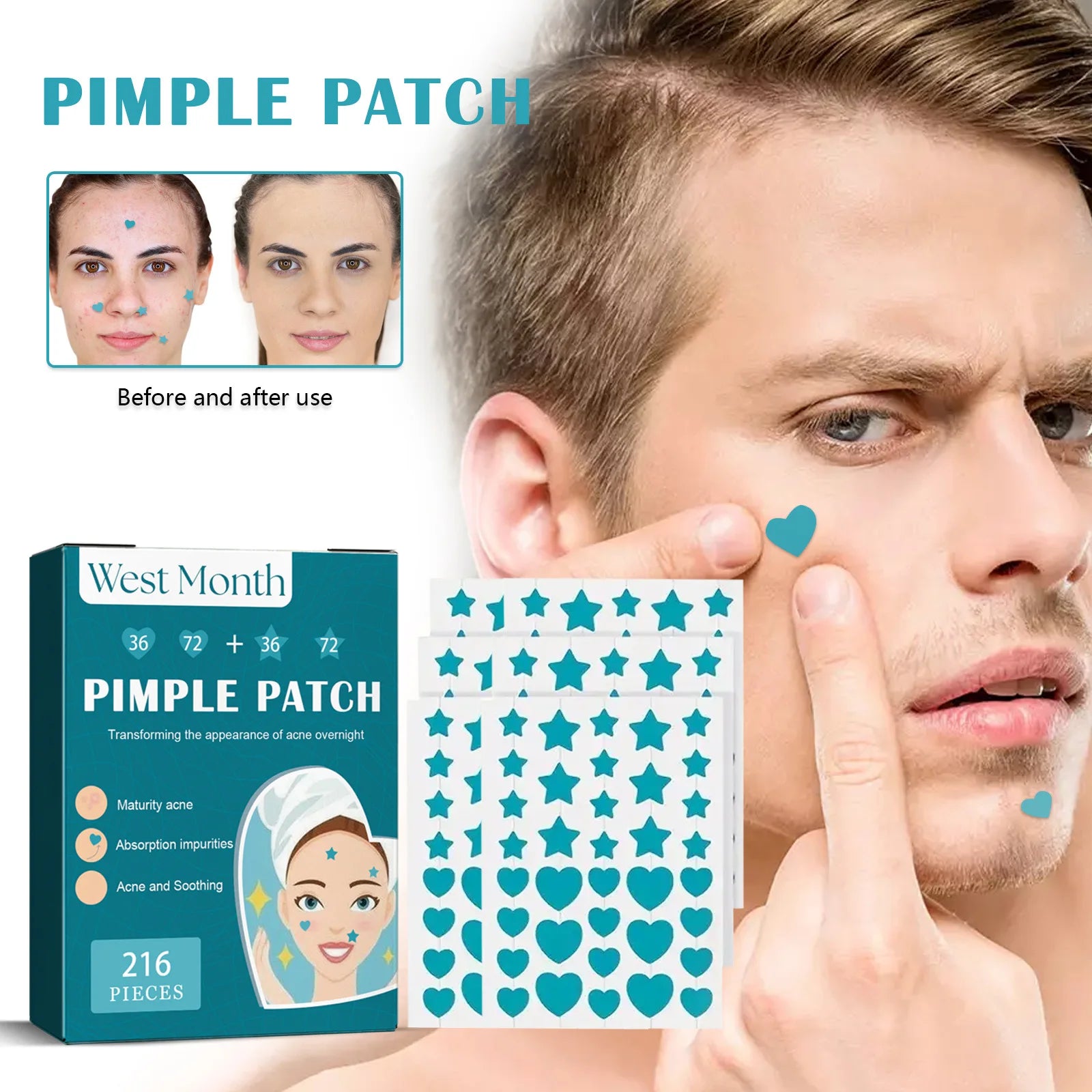 216pcs Hydrocolloid Acne Patch Repair Acne Cleansing Invisible Breathable Waterproof Acne Cleansing Concealer Fade Clean Peaceful Pleasures Health and Wellness