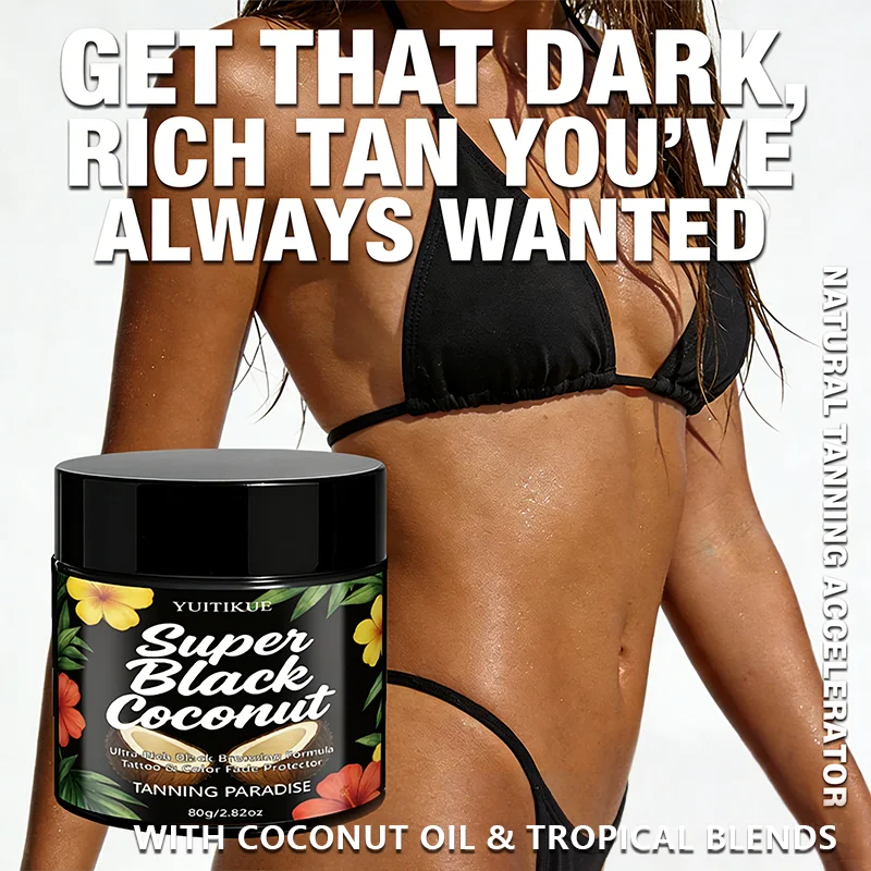 Yuitikue Super Black Coconut Tanning Cream, 80g Ultra-Rich Black Bronzing Formula for Tattoo & Color Fade Protection Peaceful Pleasures Health and Wellness