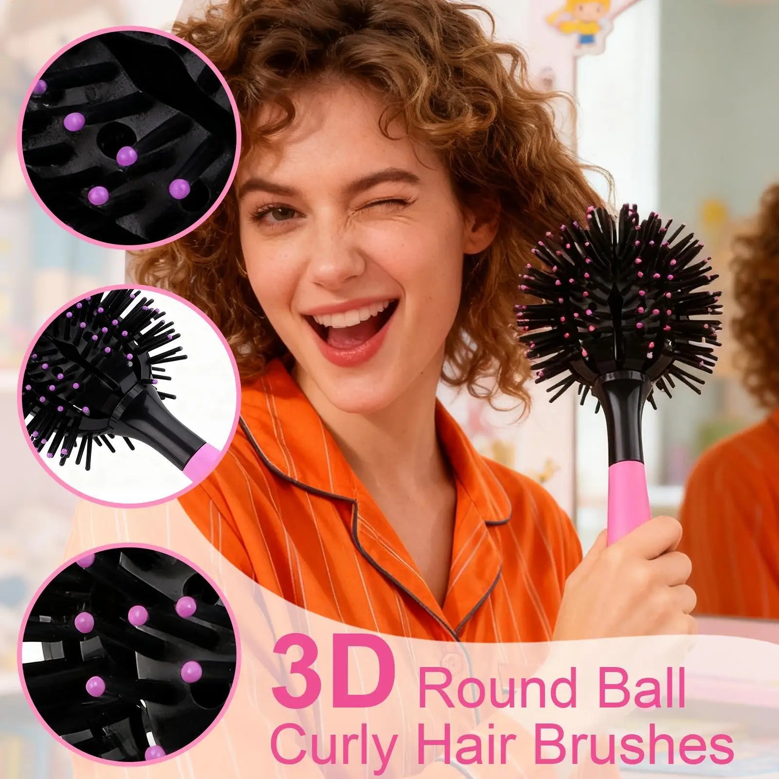 3D Round Hair Brushes Comb Round Styling Hair Brush Detangling Hairbrush Salon Spherical Ball Brush for Thick Curly Hair Peaceful Pleasures Health and Wellness