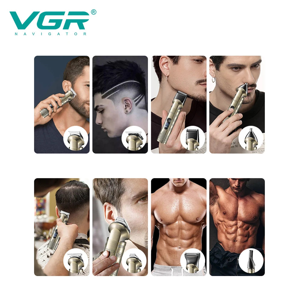 VGR professional high-end hair trimmer set, retro metal electric push shear, home LED intelligent digital hair clipper, shaver Peaceful Pleasures Health and Wellness