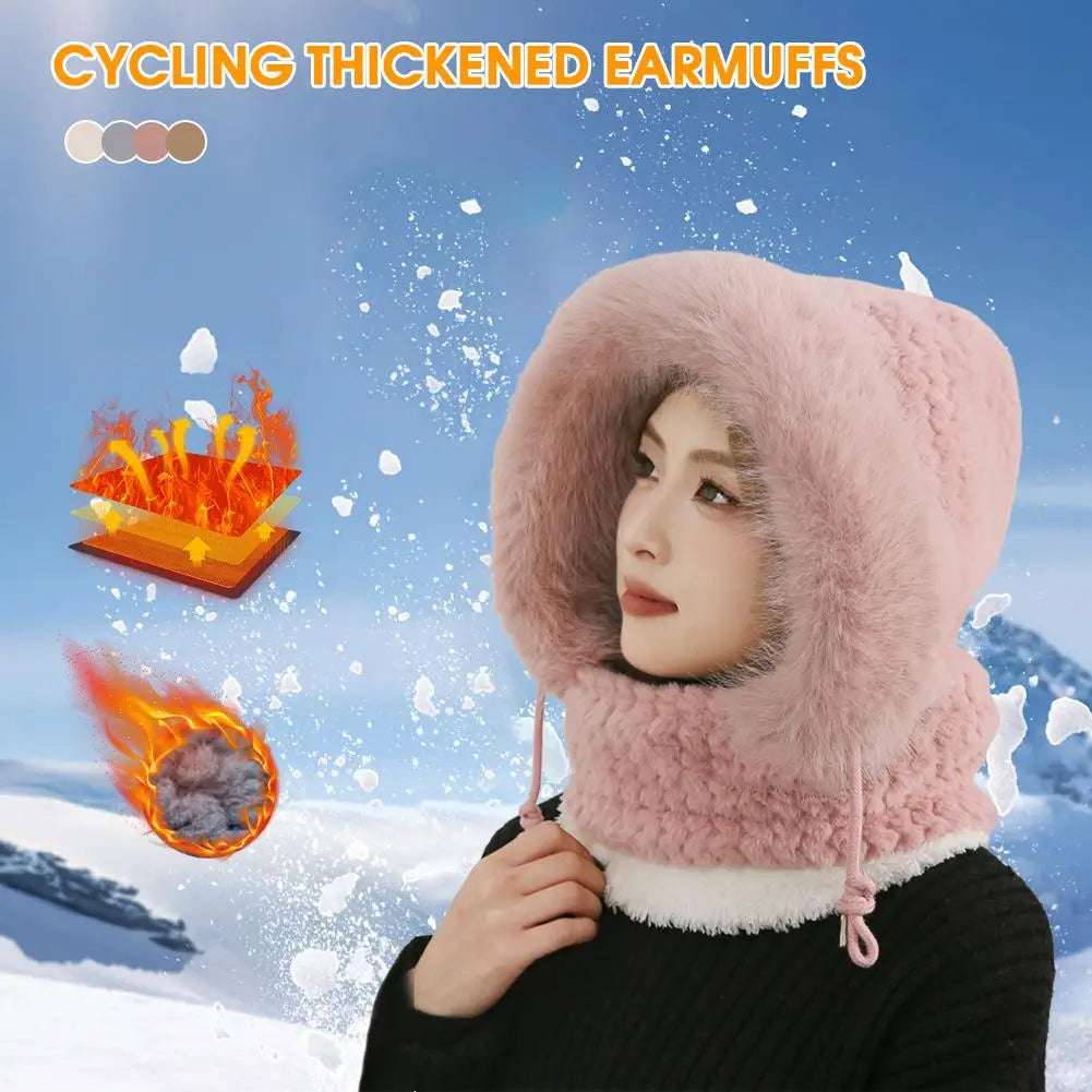 Winter Windproof Cycling Hood Hat with Plush Ear Warmer Winter Cycling Hood Hat Peaceful Pleasures Health and Wellness