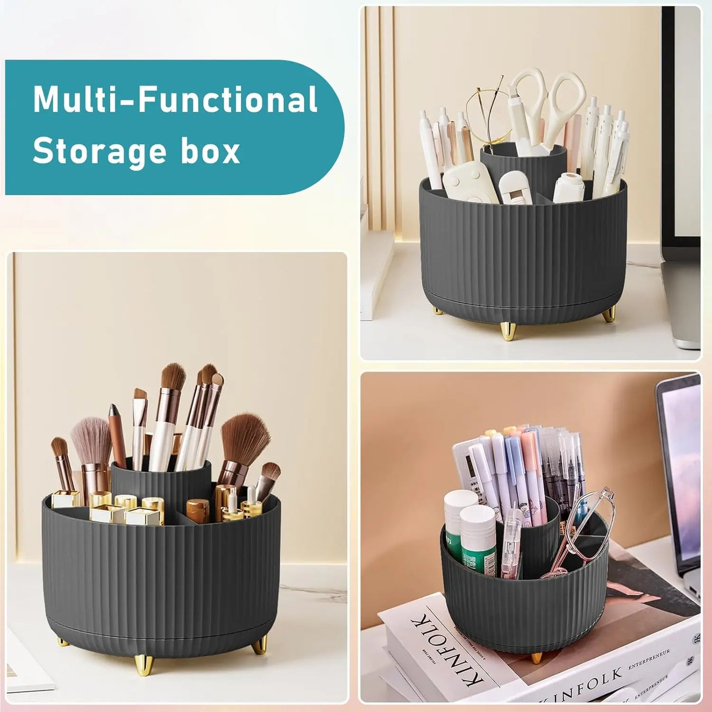360° Rotating Makeup Organizer | 5-Slot Cosmetic Brush Holder
