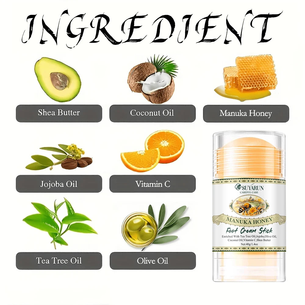 SUYARUN Natural Honey Face Foot Cream Stick for Dry Cracked Heels-Portable Foot Care Treatment for Rough Skin. Peaceful Pleasures Health and Wellness