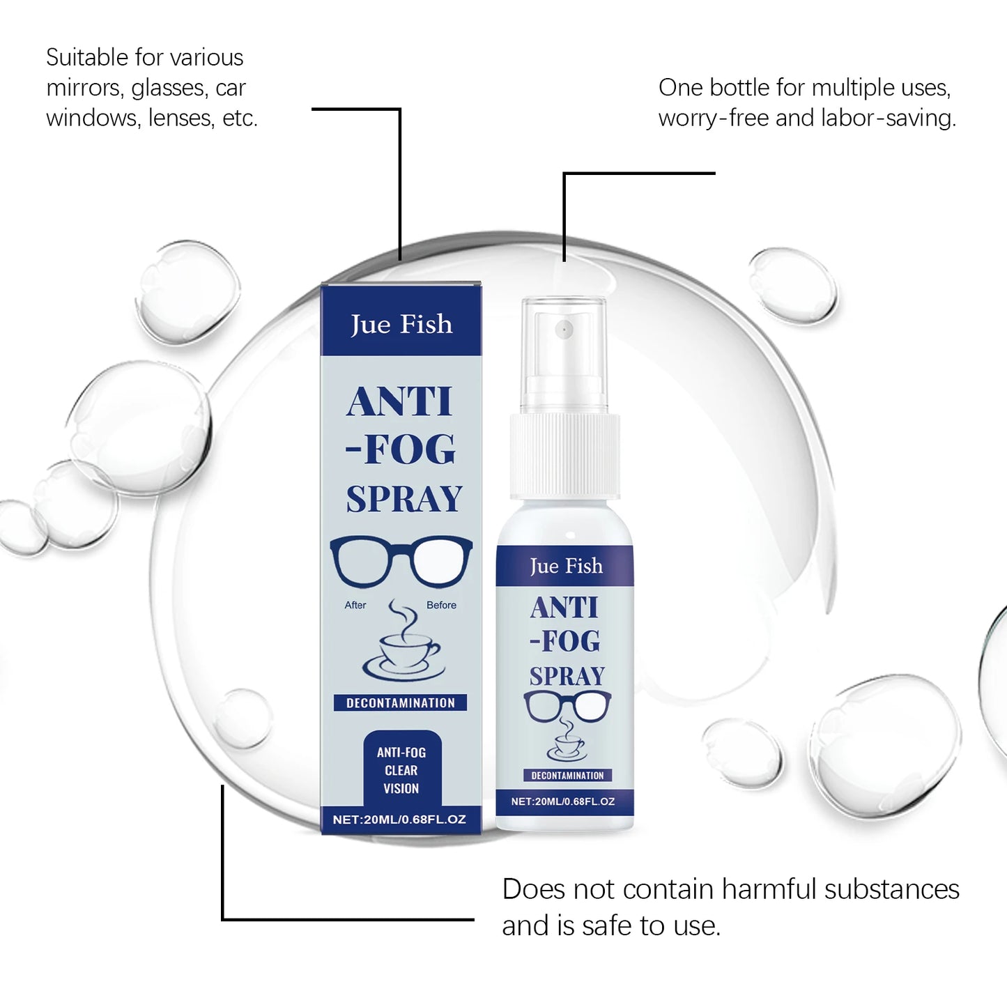 Jue-Fish Anti-Fog Spray for Eyeglasses | Clear Vision Lens Spray
