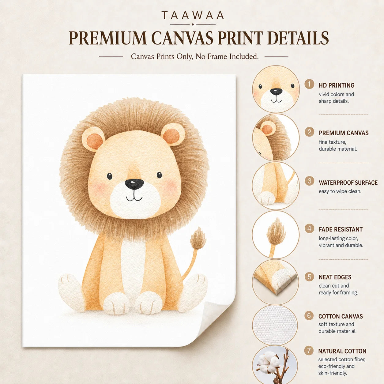 Nursery Animal Canvas Wall Art | Tiger Hippo Lion Kids Poster Canvas Wall Art Peaceful Pleasures Health and Wellness