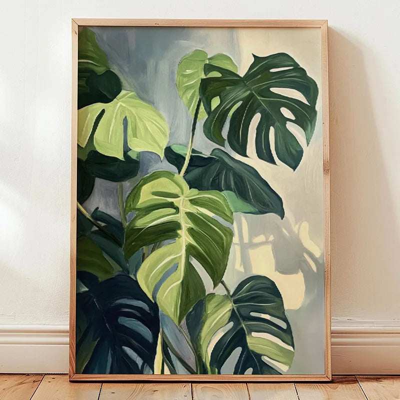Green Botanical Leaves Canvas Wall Art Houseplants Nature Indoor Home Decor Calming Foliage And Plant Interior Poster Peaceful Pleasures Health and Wellness WS1010-24 50x70cm Unframed