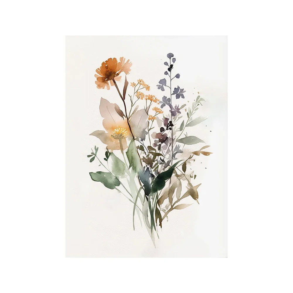 Scandinavian Minimalist Aesthetic Wall Art Neutral Watercolor Wildflowers Plants HD Poster Prints Home Bedroom Living Room Decor Peaceful Pleasures Health and Wellness Picture 1 20x30cm Unframed