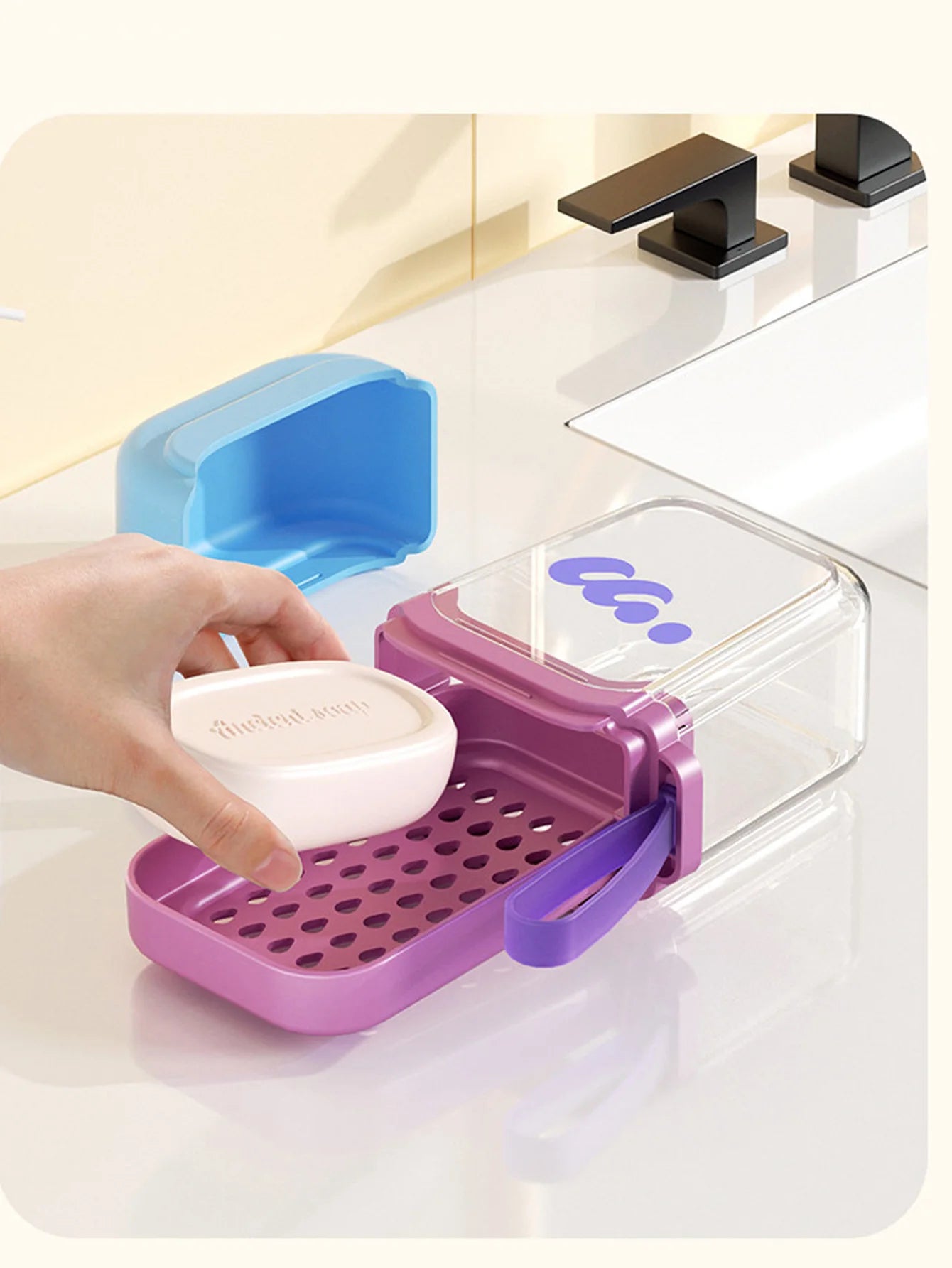 1PCS﻿ Portable Soap Box Leakproof Household Bathroom Drain Tray Bathroom Transparent Soap Box for Outdoor Camping Traveling Peaceful Pleasures Health and Wellness