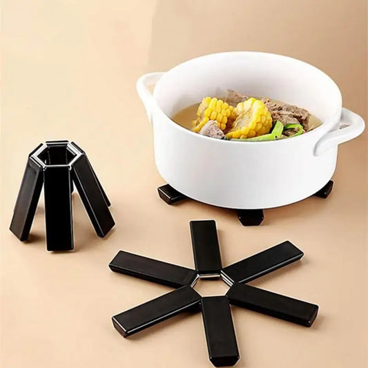 Foldable Expandable Trivet & Heat Insulation Mat | Non-Slip, Hanging Hole – Pot Pad & Placemat Peaceful Pleasures Health and Wellness black 19X19CM Strip