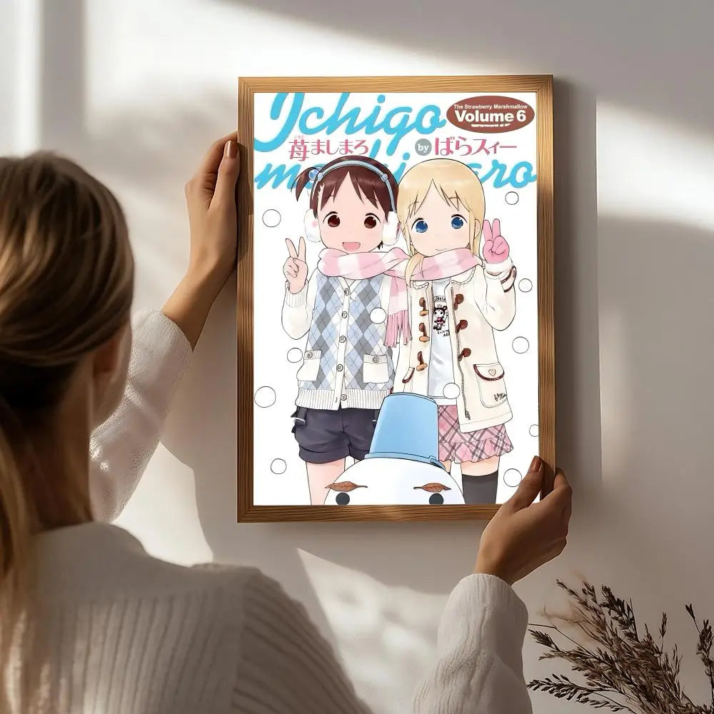 Anime S-Strawberry Marshmallow Poster HD Self Adhesive Waterproof Wall Art Ideal for Home Office Dorm Bedroom Great Gift Peaceful Pleasures Health and Wellness White7 21X30cmNoframe