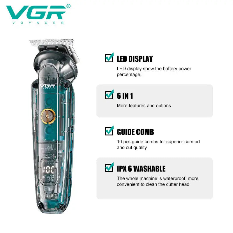 VGR 102 6-in-1 high-end men's hair clipper professional shaver oil head carving electric pusher nose hair trimmer hair remover Peaceful Pleasures Health and Wellness