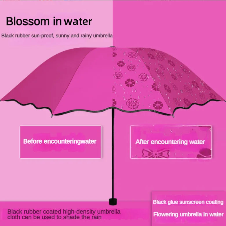 Magic Folding Umbrella – Windproof, UV Protection & Bloom Pattern