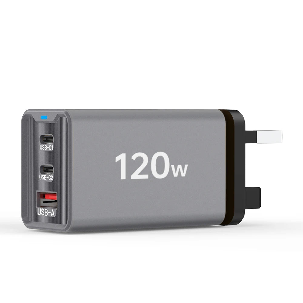 120W 3-Port USB-C Fast Charger for iPhone Samsung Tablet