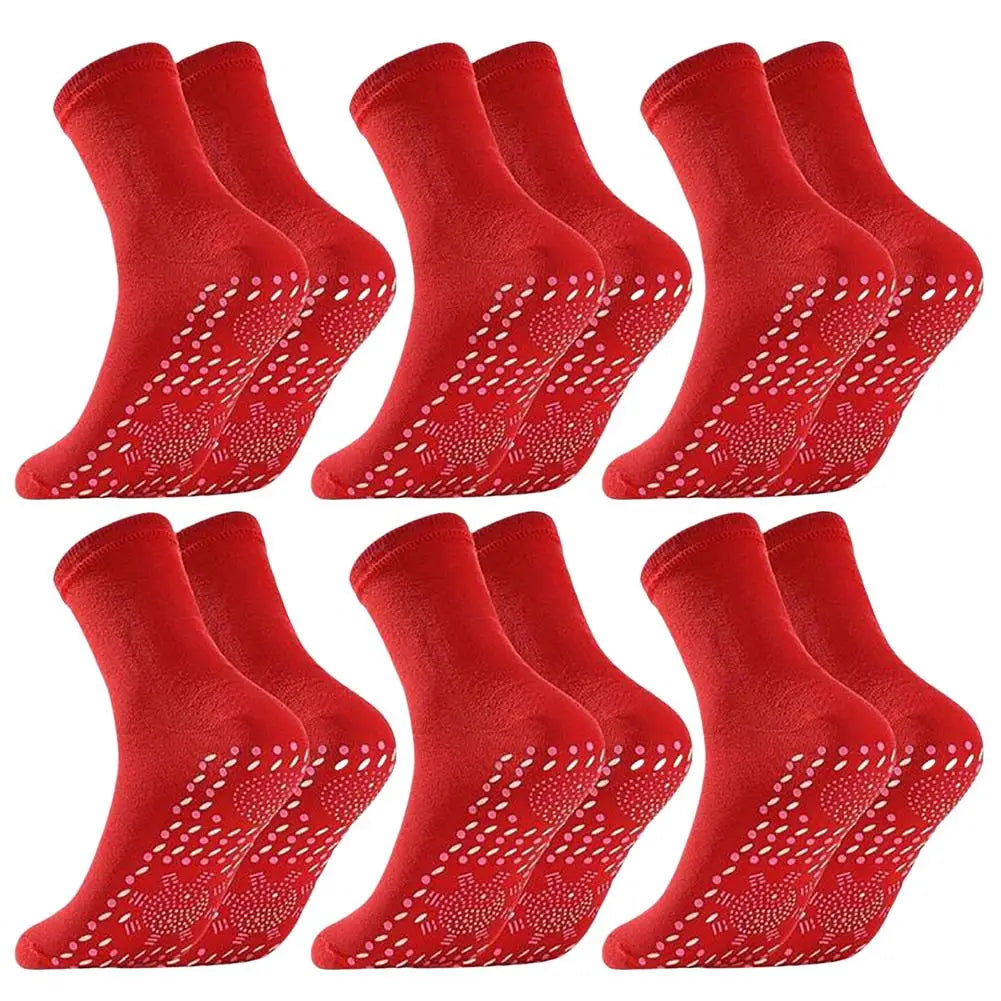 3 Pairs Self-Heating Cotton Socks - Black Red White Tomalin Health Socks Mid-Tube Cold Resistant Sweat-Absorbing Massage Floor Peaceful Pleasures Health and Wellness Red6