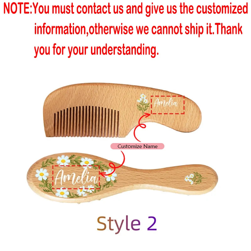 Personalised Wooden Baby Hairbrush | Custom Engraved Name Gift Personalised Baby Gift Peaceful Pleasures Health and Wellness custom B 2pcs