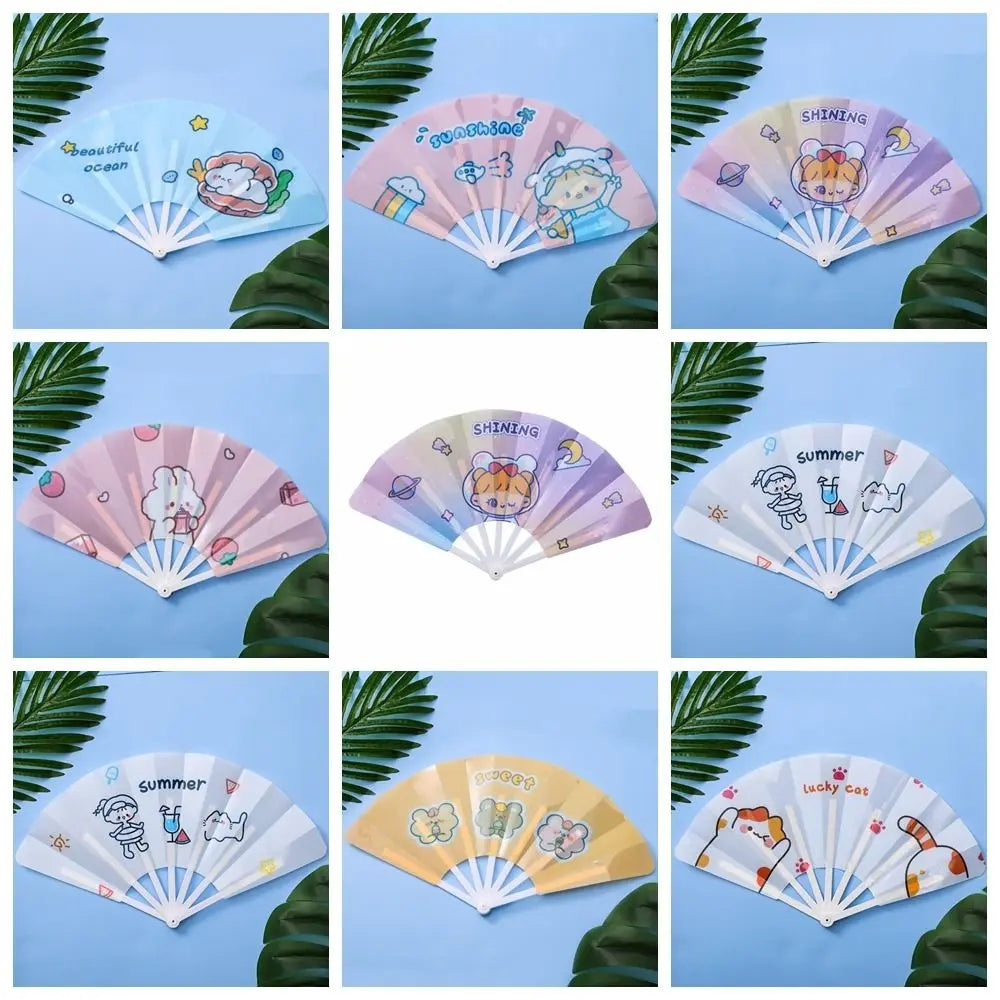 Portable Cartoon Folding 7-fold Fan Gifts PP Hand Held Fan Home Decoration Plastic Cartoon Folding Fan Peaceful Pleasures Health and Wellness