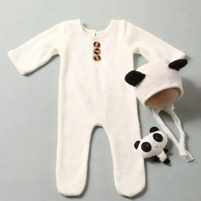 Newborn Knitted Romper Photography Set with Hat & Doll Prop