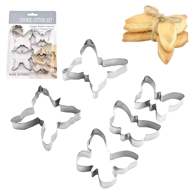 5-Piece Butterfly Cookie Cutters | Stainless Steel Biscuit Molds
