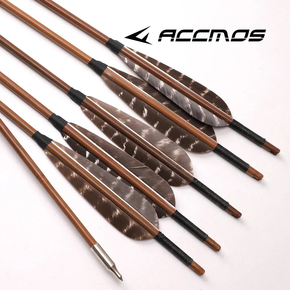 6 Bamboo Arrows OD Archery Traditional Arrow Turkey Feathers Shooting