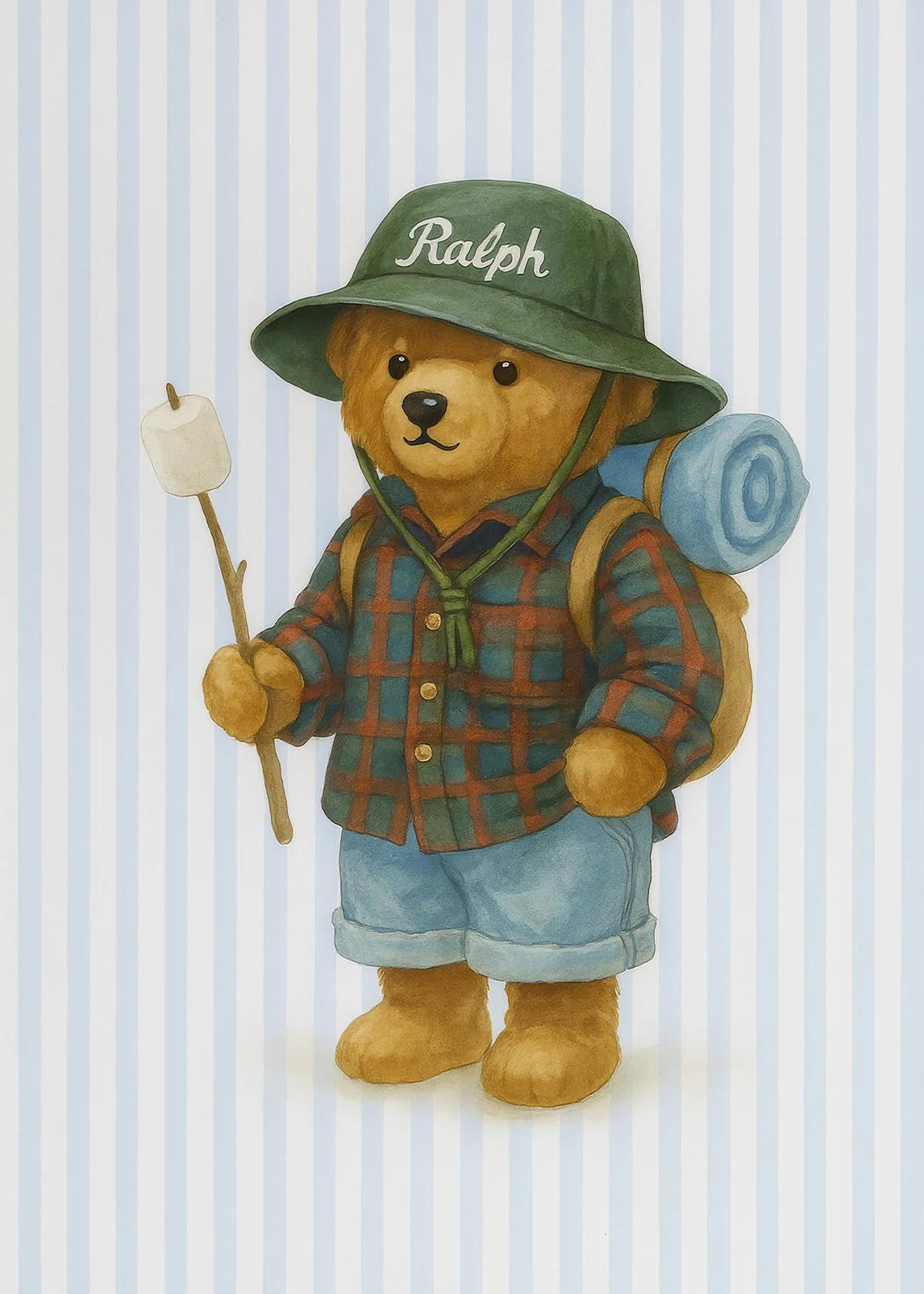 Skating Teddy Bear Playing Guitar Reading Blue Striped Poster Canvas Painting Print Wall Art Picture for Living Room Home Decor Peaceful Pleasures Health and Wellness
