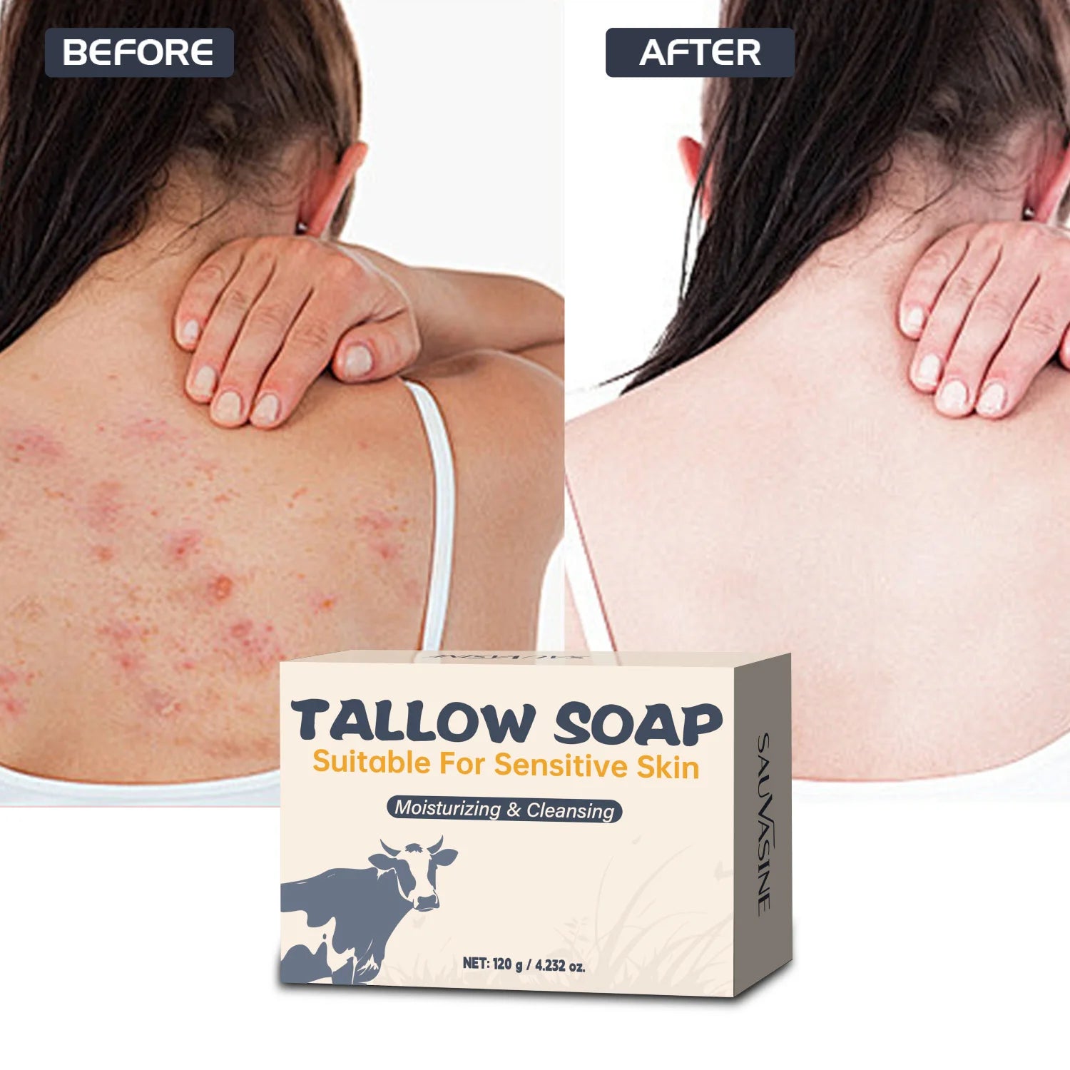 120g Beef Tallow Soap Face & Body Moisturizing & Cleansing & Smoothing Natural Grass Fed Tallow Soap Bar for Sensitive Skin Peaceful Pleasures Health and Wellness