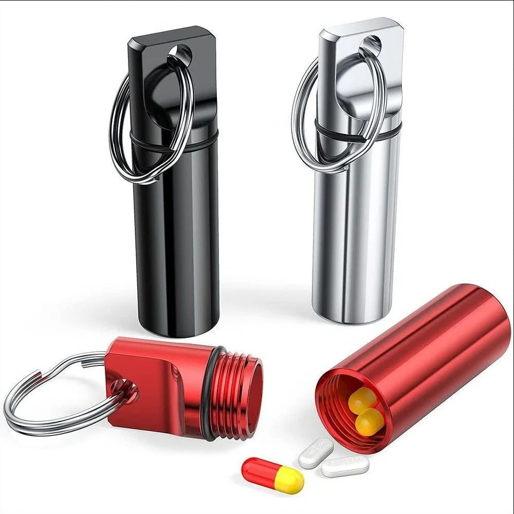 Waterproof Aluminum Pill Box Keychain Carabiner | Travel Case