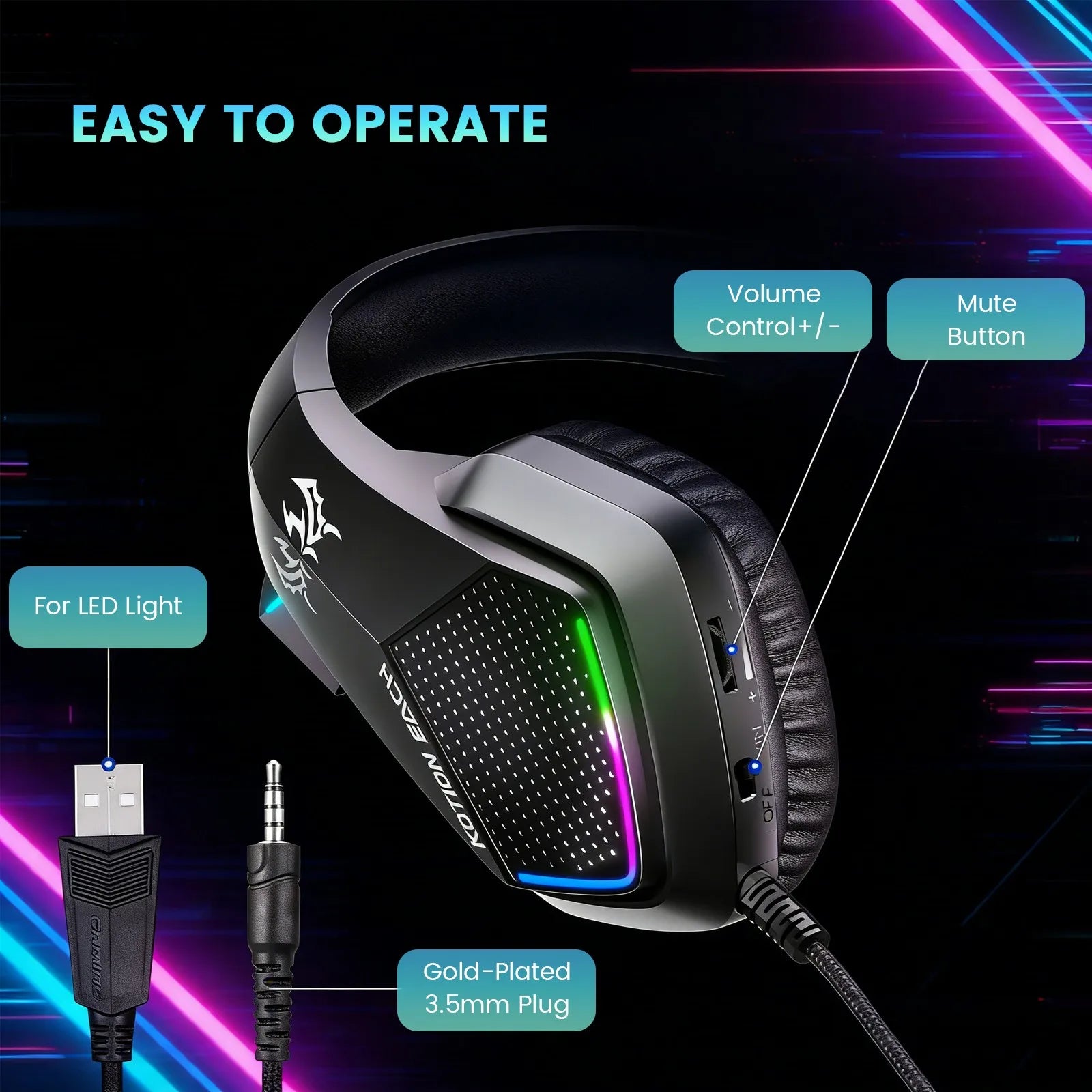 1PC Esports Wired Gaming Headset Over-Ear with Noise Cancelling Mic, LED Light Lightweight Headphones for PS5 PS4 PC Xbox Peaceful Pleasures Health and Wellness