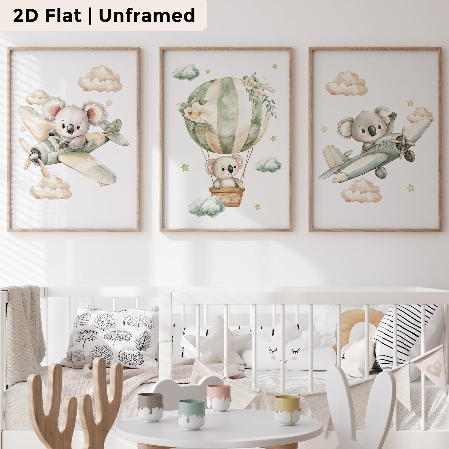 3-Piece Koala Hot Air Balloon Canvas Wall Art | Kids Room Decor