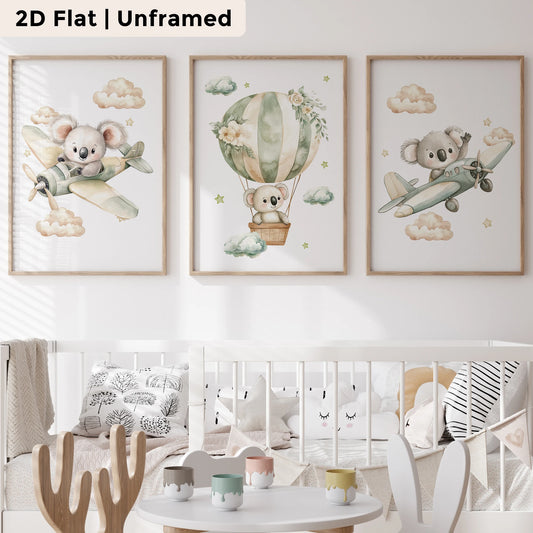 3-Piece Koala Hot Air Balloon Canvas Wall Art | Kids Room Decor Canvas Wall Art Peaceful Pleasures Health and Wellness CH250-3pcs 50x70cm Unframed