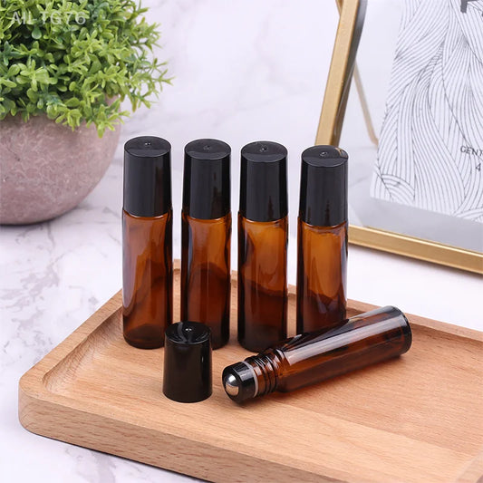 10ml Amber Glass Roll-On Bottle | Metal Roller Ball for Essential Oils Glass Roller Bottle Peaceful Pleasures Health and Wellness