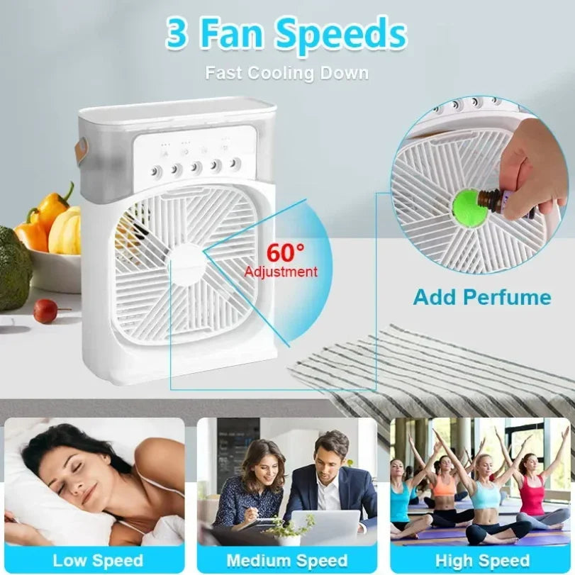 3-in-1 Portable Air Cooler Fan | LED Night Light & Humidifier
