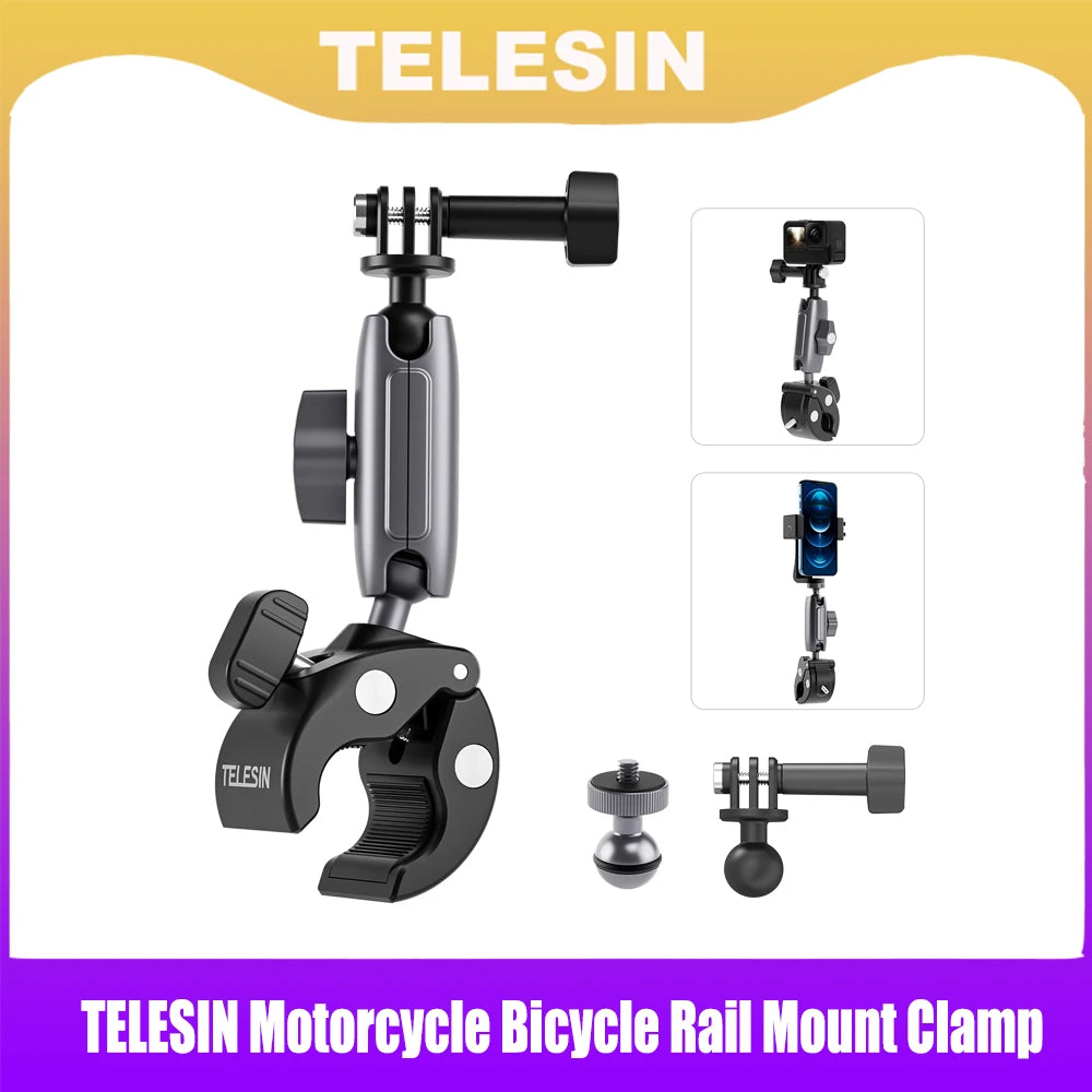 TELESIN Motorcycle Bicycle Rail Mount Clamp with 360 degree Ball Mount Clip For Gopro Hero 11 10 9 8 7 6 For Phone Action Camera Peaceful Pleasures Health and Wellness