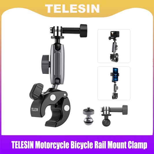 TELESIN Motorcycle Bicycle Rail Mount Clamp with 360 degree Ball Mount Clip For Gopro Hero 11 10 9 8 7 6 For Phone Action Camera Peaceful Pleasures Health and Wellness
