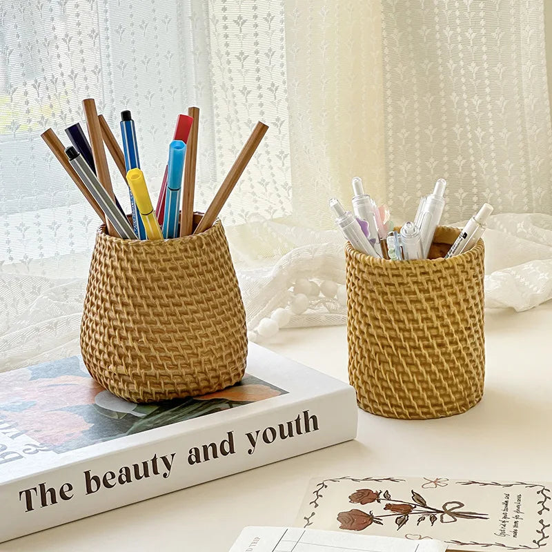 Hot Rattan Pen Holder Pen Holder for Desk Waterproof and Sturdy Pen Holder School Office Supplies Stationery Desk Organizer Peaceful Pleasures Health and Wellness