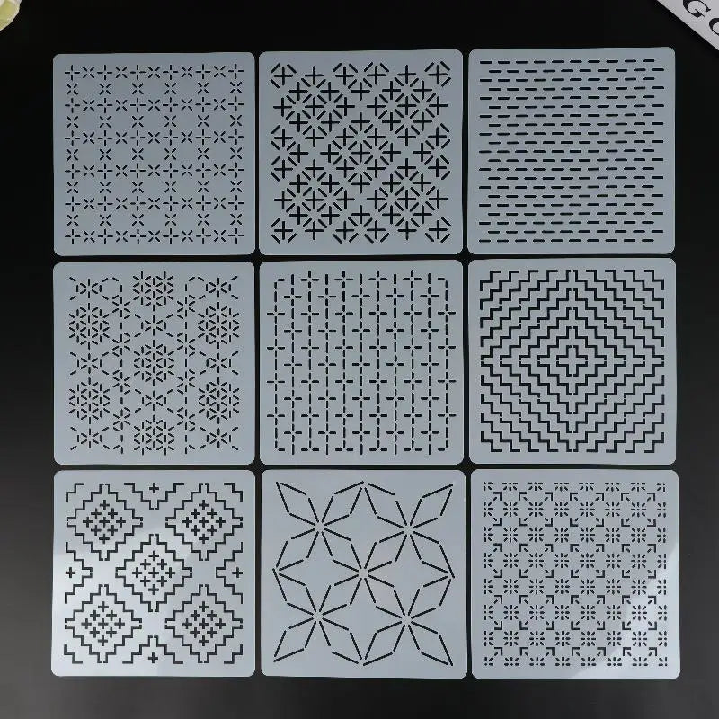 Sashiko Embroidery Stencils 9 or 32Pcs Geometric PET Templates