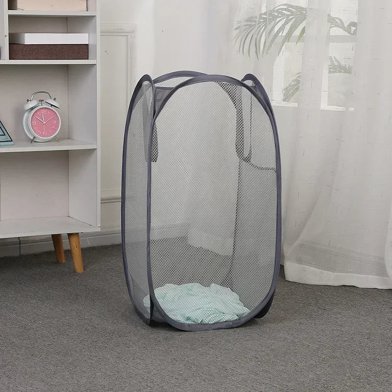 Large Capacity Dirty Clothes Basket Storage Bucket Mesh Bathroom Portable Foldable Dirty Clothes Basket Peaceful Pleasures Health and Wellness