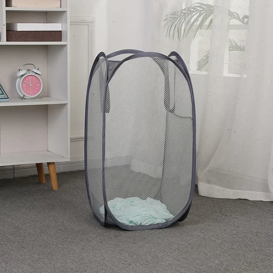 Large Capacity Dirty Clothes Basket Storage Bucket Mesh Bathroom Portable Foldable Dirty Clothes Basket Peaceful Pleasures Health and Wellness