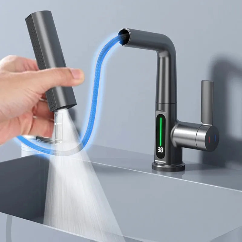 Waterfall Basin Faucet with Digital Temp Display | Hot & Cold
