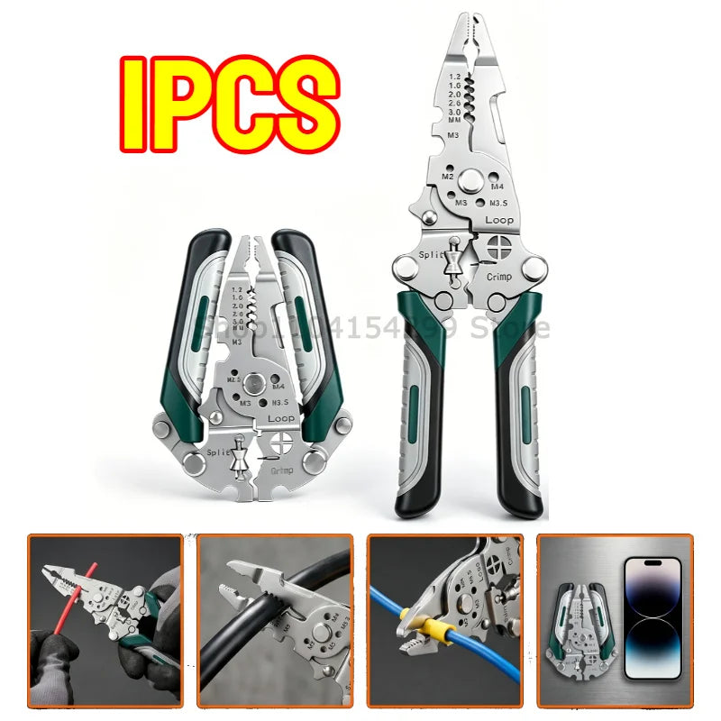 Foldable Wire Stripper Crimping Plier 5-in-1 Electrician Tool