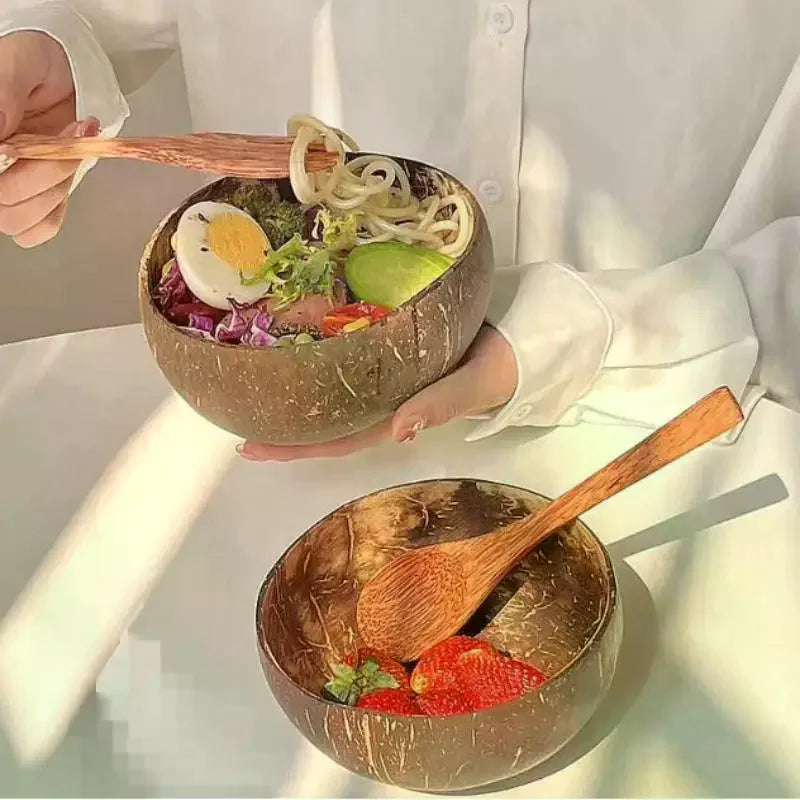 Natural Coconut Shell Bowl & Spoon – Eco-Friendly Kitchenware