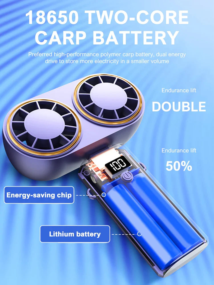 USB Rechargeable Neck Fan – Foldable, Digital Display, 2400mAh