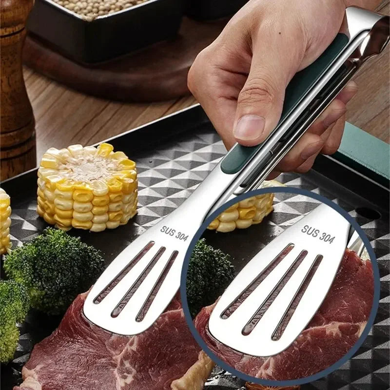 Stainless Steel Non-Slip Food Tongs | BBQ Grill & Kitchen Clamp