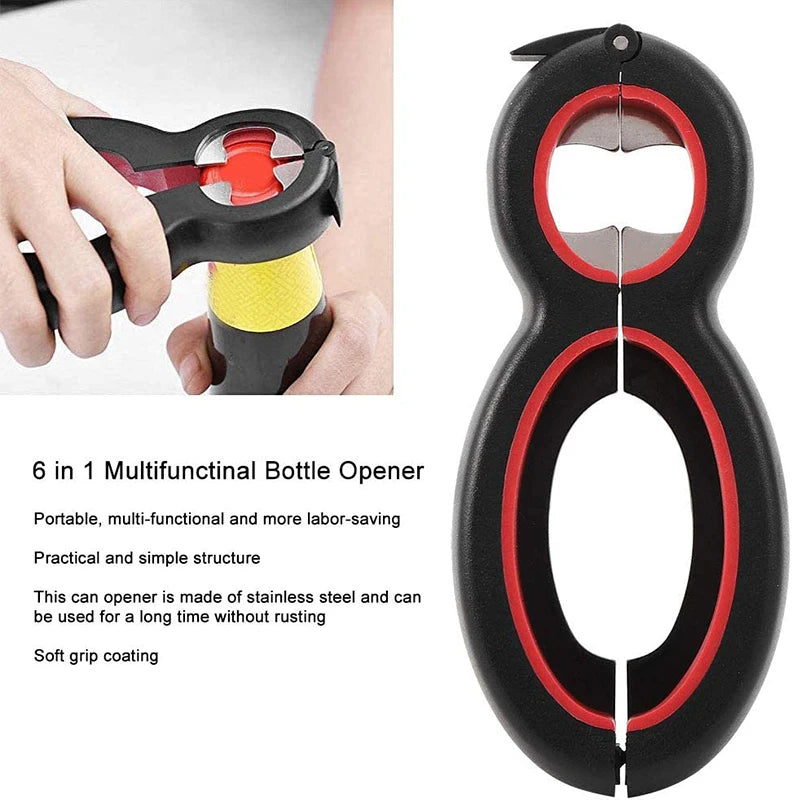 LMETJMA Multifunctional 6 in 1 Can Opener Simple Beer Bottle Opener Jar Gripper Can Beer Lid Twist Off Opener JT05 Peaceful Pleasures Health and Wellness